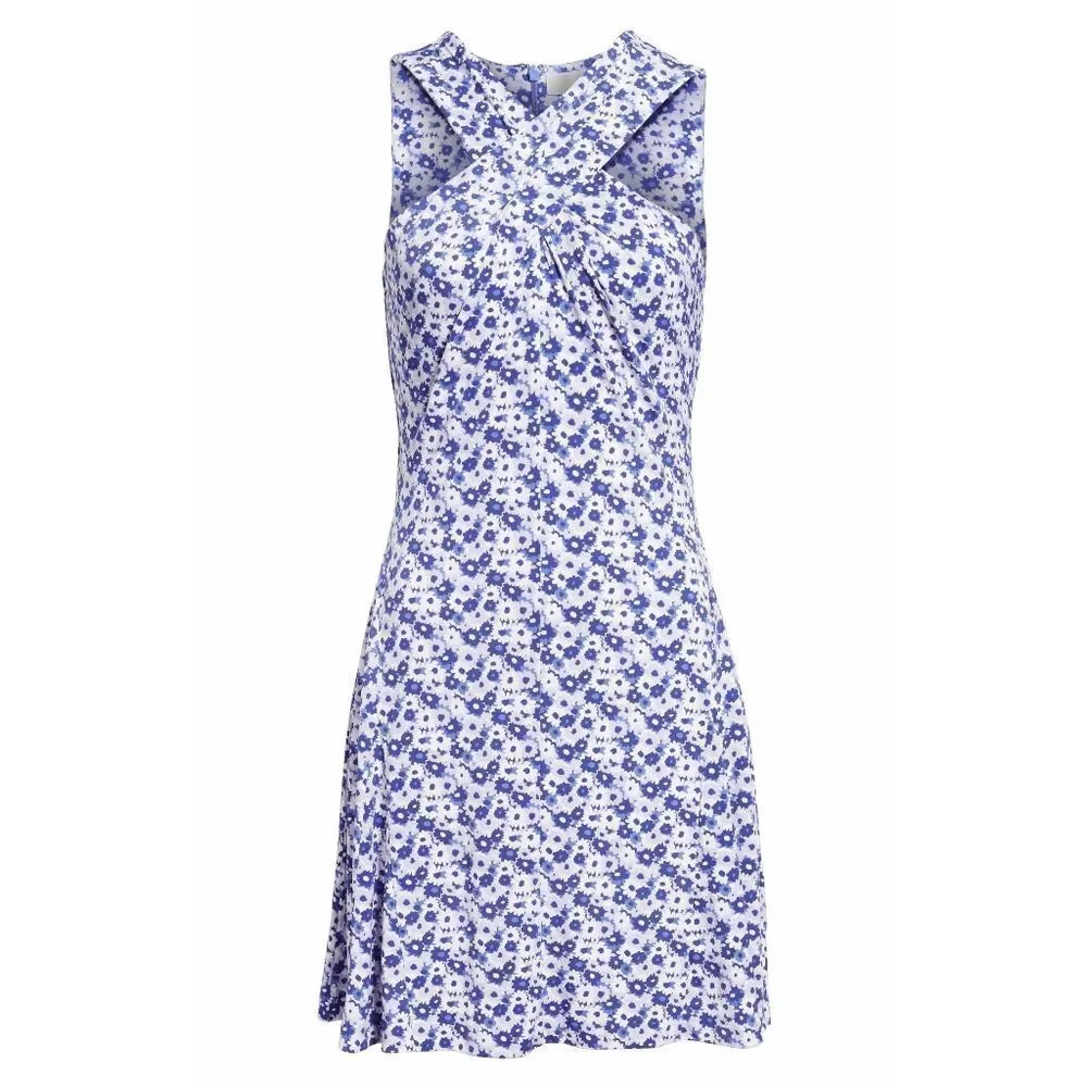 New! MICHAEL KORS Floral Print Criss-Cross Neck Dress Size Large Purple White - Picture 5 of 6